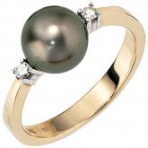 Damen-Ring 585 Gelbgold mit Tahiti Perle und Brillanten