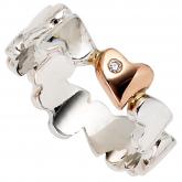 Damen Ring "Herzen" 585 Weiß-/Rotgold mit Diamant-Brillant | Bicolor Schmuck