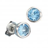 Ohrstecker 925 Sterling Silber mit 2 Zirkonia hellblau rund