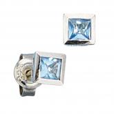 Ohrstecker 925 Sterling Silber mit 2 Zirkonia hellblau quadratisch