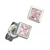 Ohrstecker 925 Sterling Silber mit 2 Zirkonia rosa quadratisch