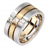 Damen Ring 3-reihig 585 Weiß-/Gelbgold mit 3 Brillanten 0,30 ct. | Bicolor Schmuck