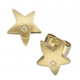 Ohrstecker "Stern" 14k (585) Gelbgold mit 2 Brillanten