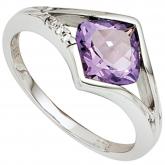 Damenring 14 (585) Weißgold, 1 Amethyst und Brillanten  0,015 ct