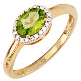 Damenring 585/-Gelbgold, 1 Peridot und Diamanten  0,10ct. | Gelbgoldschmuck