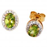 Ohrstecker 14 K (585) Gelbgold, 2 Peridote und 36 Diamanten 0,15ct. | Bicolor Schmuck