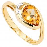 Damenring 585/-Gelbgold, 1 Citrin und Brillanten 0,02ct. | Gelbgoldschmuck