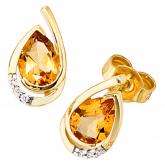 Ohrstecker 14 K (585) Gelbgold, 2 Citrine und Brillanten 0,02ct. | Bicolor Schmuck