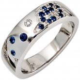 Damen-Ring 585 Gold Weißgold mit Brillanten und Blue Saphiren