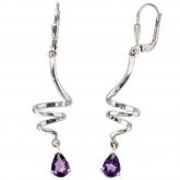 Boutons "Tropfen" 925 Sterling Silber mit 2 Amethysten violett