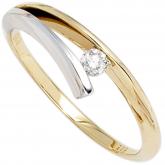 Damen Ring 14k (585) Gelb-/Weißgold Bicolor mit Brillant 0,10ct. | Bicolor Schmuck