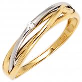 Damen Ring 585 Gelb-/Weißgold bicolor mit Brillant 0,02ct. gebändert | Bicolor Schmuck