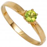 Solitär Ring 585 Gelbgold mit Peridot grün