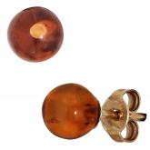 Ohrstecker 9k (375) Gelbgold mit 2 Bernsteinen orange | Edelsteine