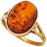 Damen Ring 9k (375) Gelbgold mit Bernstein orange oval | Gelbgoldschmuck