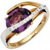 Damen Ring 585 Gelb-/Weißgold mit Amethyst violett und 11 Brillanten 0,10 ct. | Gelbgoldschmuck