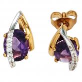 Ohrstecker 585 Gelb-/Weißgold mit 2 Amethysten violett und 14 Brillanten 0,10 ct. | Bicolor Schmuck