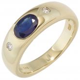 Damen-Ring 585 Gold Gelbgold 2 Diamant-Brillanten 0,06ct. und Blue Saphir | Gelbgoldschmuck