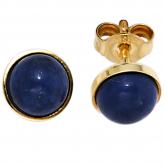 Ohrstecker 8k (333) Gelbgold mit 2 Lapis Lazuli Königsblau rund designt | Edelsteine