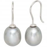 Ohrhänger 925 Sterling Silber Süßwasser-Zuchtperlen hellgrau | Perlen