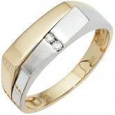 Herren Ring 585 Gelb-/Weißgold mattiert mit 2 Diamanten Brillanten | Herrenschmuck