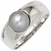 Damen Ring 925 Sterling Silber mit Süßwasser-Zucht-Perle in grau | Perlen