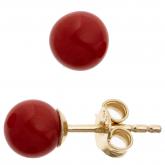 Ohrstecker 333 Gelbgold mit Korallen rot 5,8 mm | Edelsteine