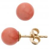 Ohrstecker 333 Gelbgold und rosa Korallen | Edelsteine