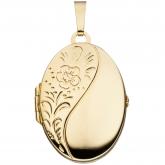Medaillon oval "Blumen" 925 Sterling Silber/vergoldet zum Öffnen | Vergoldet