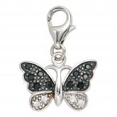 Einhänger/Charm "Schmetterling" 925 Sterling Silber mit Zirkonia schwarz/weiß | JOBO