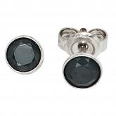 Ohrstecker rund 925 Sterling Silber mit 2 Zirkonia schwarz ca. 5,4 mm