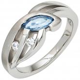 Damen Ring 925 Sterling Silber mit Zirkonia in blau und weiß Marquise