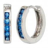 Creolen rund 925 Silber mit 10 Zirkonia blau | Silberschmuck