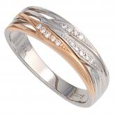 Damen Ring 585 Weiß-/Rotgold mit 14 Diamant-Brillanten | Bicolor Schmuck