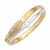 Damen Ring 585 Gelb-/Weißgold teilmattiert mit Diamant-Brillant | Bicolor Schmuck