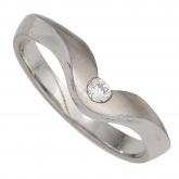 Damen Ring 950 Platin teilmattiert mit Brillant 0,08 ct. Wellenform