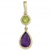 Anhänger 585 Gelbgold mit Peridot grün und Amethyst violett | Edelsteine