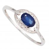 Damen Ring 585 Weißgold mit Blue Saphir und Brillanten 0,01 ct.