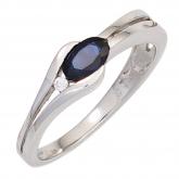 Damen Ring 333 Weißgold mit Blue Saphir und Brillant 0,02 ct.