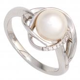 Damen Ring 14k (585) Weißgold mit Süßwasser-Zuchtperle weiß und Brillanten | Perlen