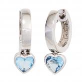 Kinder Creolen "Herz" 925 Sterling Silber mit 2 Zirkonia hellblau