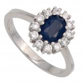 Damen Ring 925 Sterling Silber mit Blue Saphir und Zirkonia weiß oval | Edelsteine