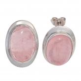 Ohrstecker oval 925 Sterling Silber mit 2 Rosenquarzen rosa