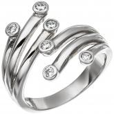 Damen Ring 925 Sterling Silber mit 6 Zirkonia weiß Hydra abstrakt