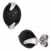 Ohrstecker 925 Sterling Silber mit Onyx schwarz Ovalfassung | Silberschmuck