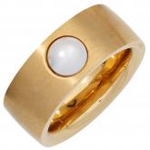 Damen Ring Edelstahl/PVD goldfarben mit Süßwasser-Zuchtperle weiß | Perlen