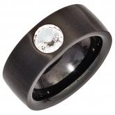 Damen Ring Edelstahl/PVD schwarz mit SWAROVSKI ELEMENT weiß | Swarovski Elements