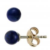 Ohrstecker "Kugel" 585 Gelbgold mit 2 Lapis Lazuli königsblau 4 mm | Edelsteine