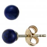 Ohrstecker "Kugel" 14k 585 Gelbgold 2 Lapis Lazuli königsblaublai 5 mm | Edelsteine