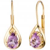 Boutons 333 Gelbgold mit Amethysten Tropfenform